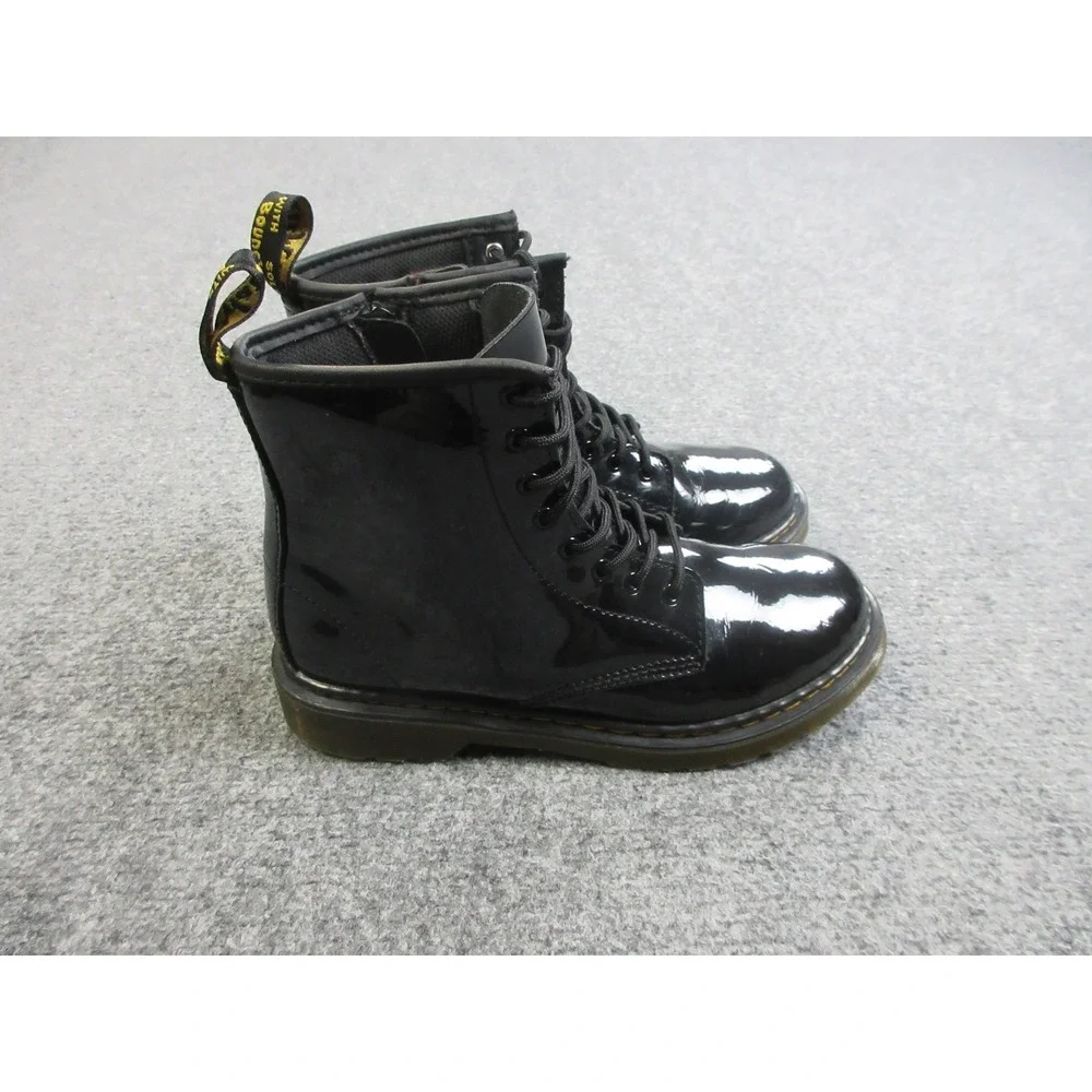 Dr Martens 1460J Boots Youth Size 4 Black‎ Patent Leather Lace Up Zip Combat